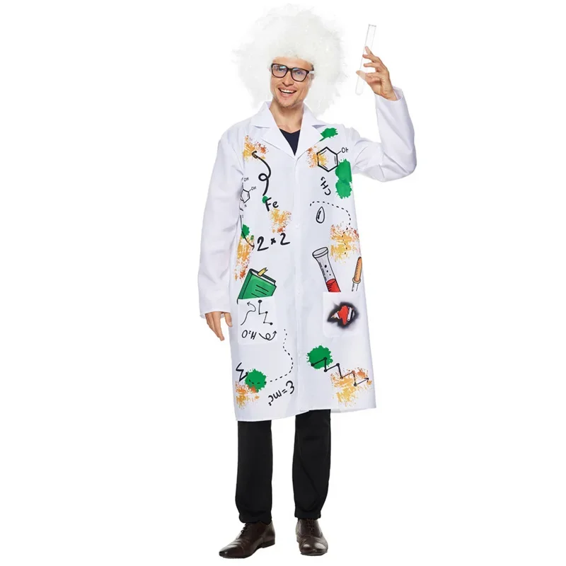 Family Halloween Costume Mad Scientist Costume With Wig White Unisex Lab Uniform Carnival Party Purim Stage Performance Props M1