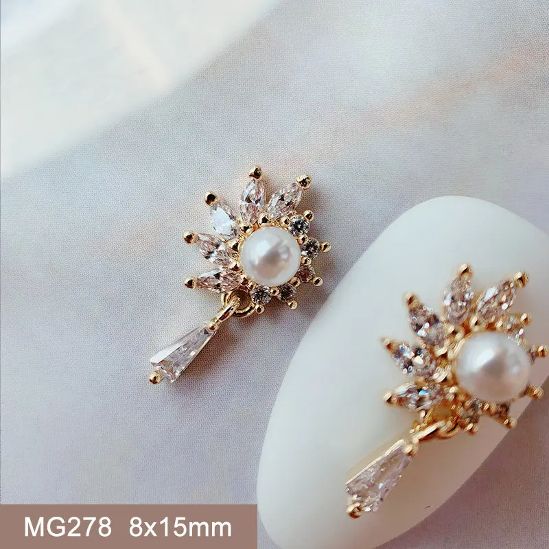 10Pcs Sun Flower Tua Hợp Kim Móng Tay Nghệ Thuật Bộ Phận Zircon Ngọc Trai Pha Lê Kim Loại Móng Tay Làm Móng Tay Accesorios Nguồn Cung Cấp Trang Trí Quyến Rũ