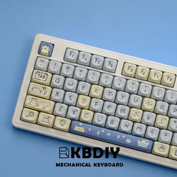 KBDiy 141Keys PBT Blue Meow Keycap Custom KOA Profile Cute Keycaps for Mechanical Keyboard ISO 7U Key Cap for MX switches GMK67