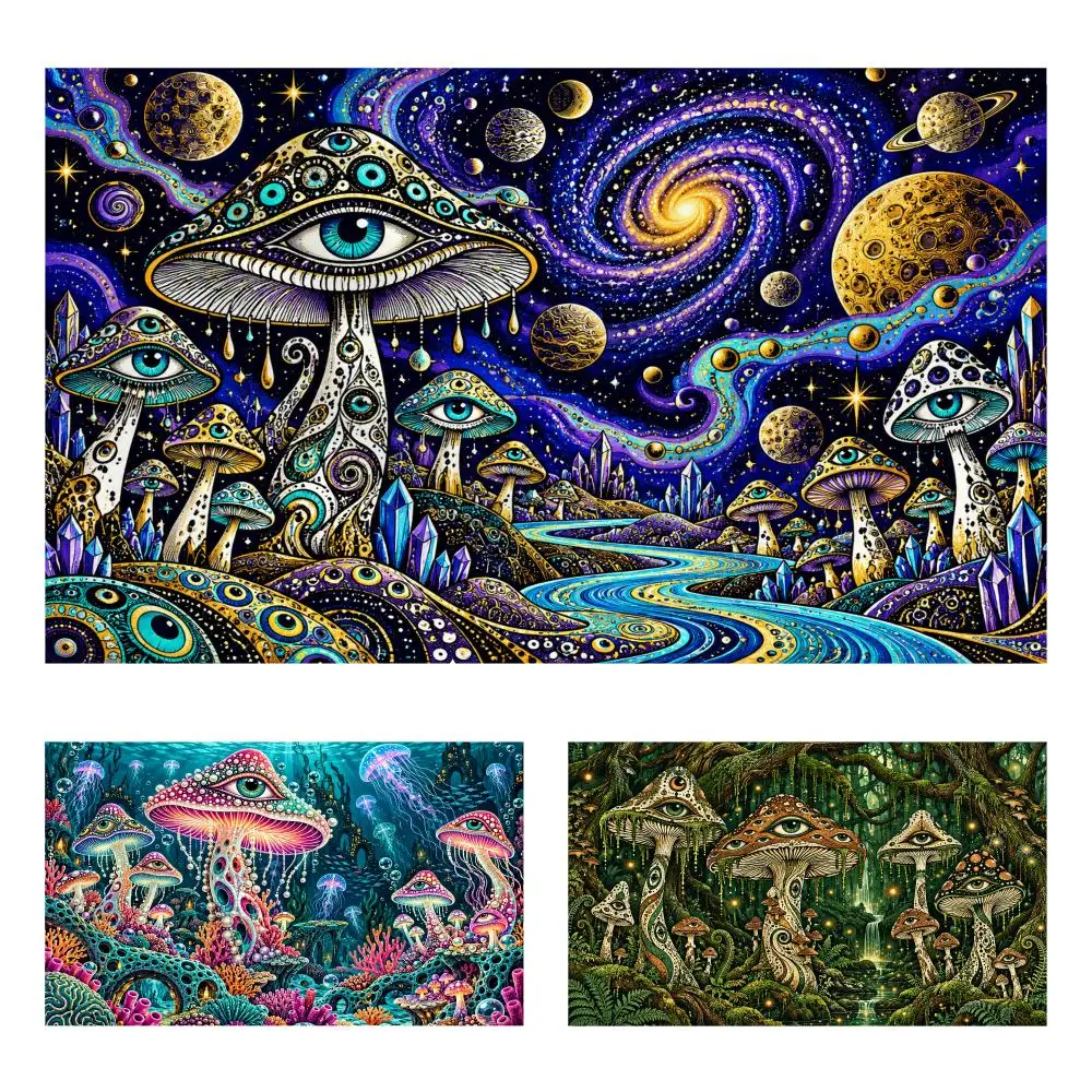 Mushroom Psychedelic Eyes Tapestry Durable Soft Microfiber Horizontal Wall Hanging Decor For Bedroom Patio Garden Parties