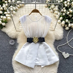 Women Sexy  Bodysuit Chic sheet mesh Patchwork Jumpsuits Summer Beach Vacation Slim Rompers Clothing