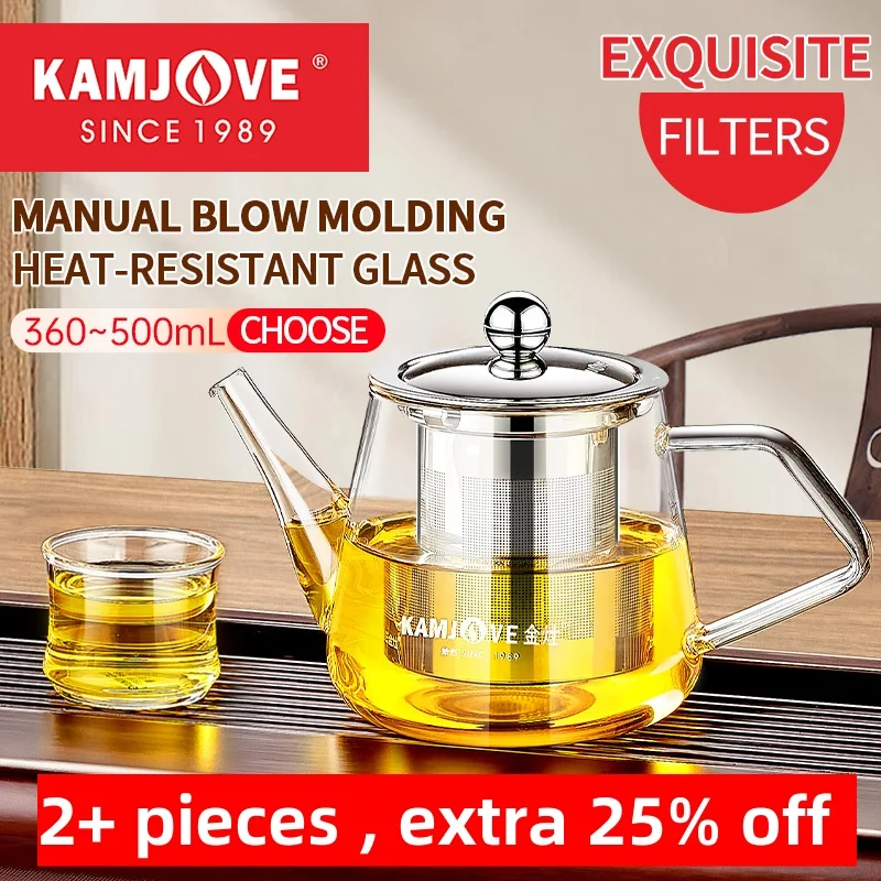 

KAMJOVE Glass Flower Tea Pot Set Office Tea Cup Household Tea Set Filter Tea Cup Glass Teapot Infuser Kettle 360ml/450ml/500ml