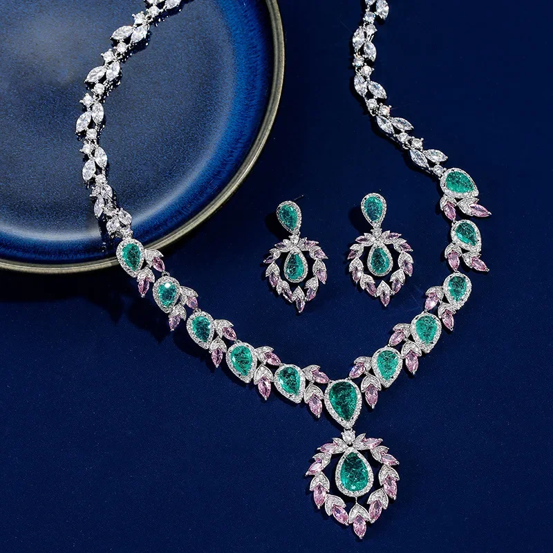 CC Gemstone Jewelry Sets for Women Party Wedding Accessories Bridal Bijoux Engagement Necklace Earring Set Gift Birthday