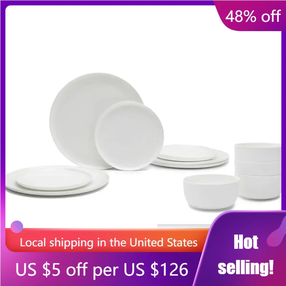 

Plates Dinner Sets Full Set Ceramic Plates 12-Piece Dinnerware Set for 4 | Base Tableware By Piet Boon | 4 Small White Porcelain