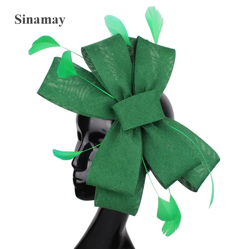

Imitation Sinamay Wedding Mesh Fascinator For Ladies Headwear Party Women Bridal Hair Accessories Bow Hair Clip Fancy Feather