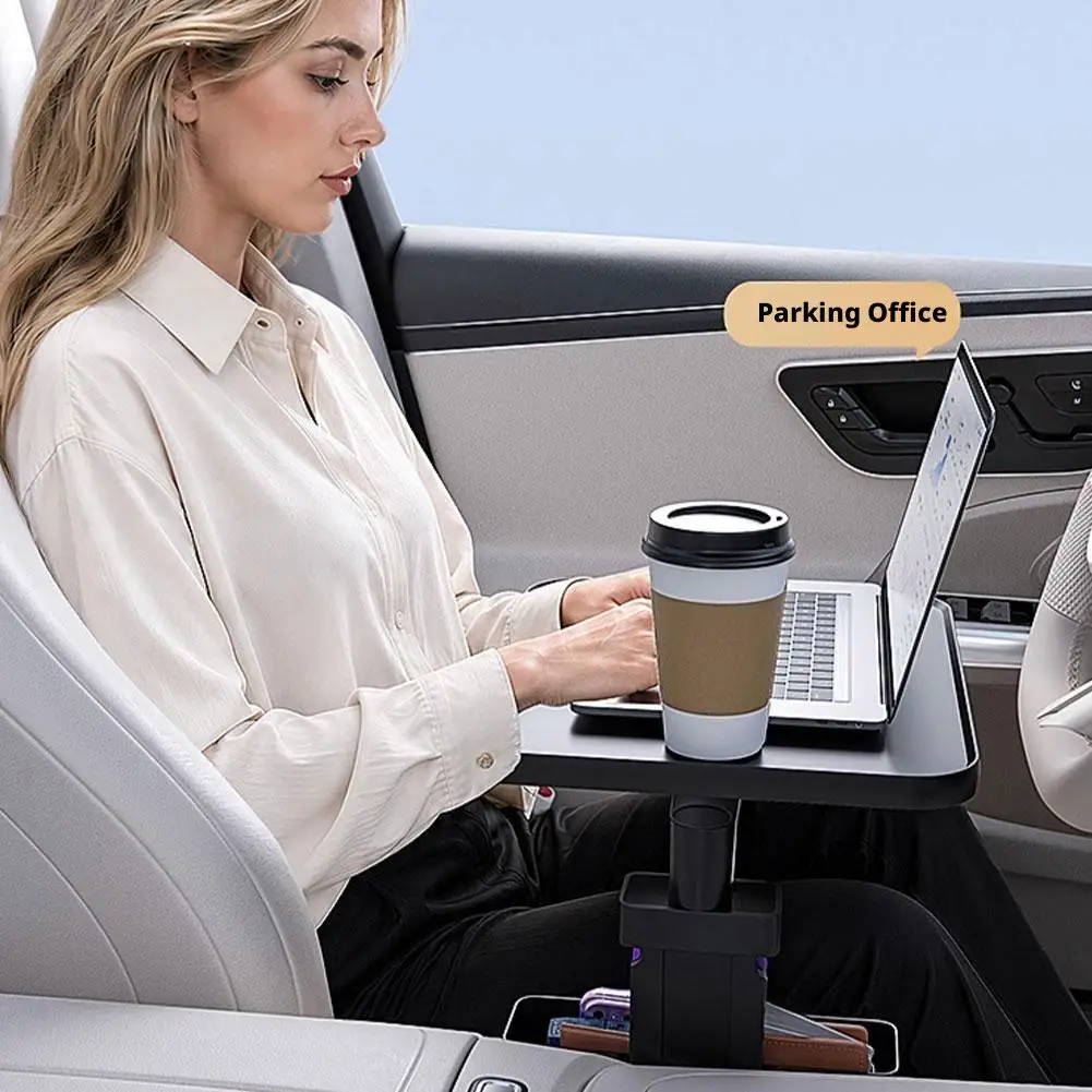 Car Cup Holder With Tray,360° Dual Swivel Rotation Car Mounted Suspended Small Table Board Universal Multifunctional Car Table