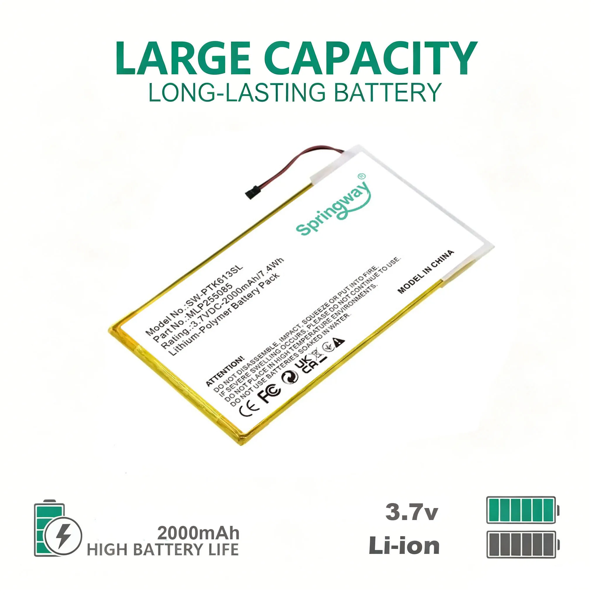 E-book and E-reader Battery 2000mAh MLP255085 for Pocketbook 611,623, 625, 612 ,624,  Basic, Basic New, Basic Touch, Touch Lux