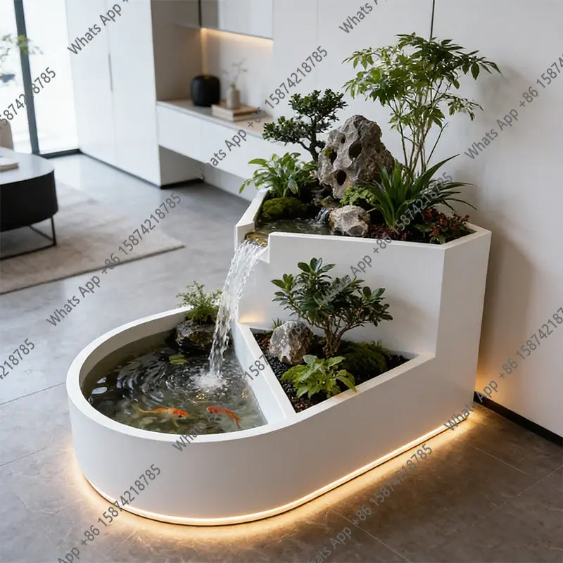 

Balcony stainless steel fish pond flower box metal flowing water ornament outdoor terrace courtyard water feature