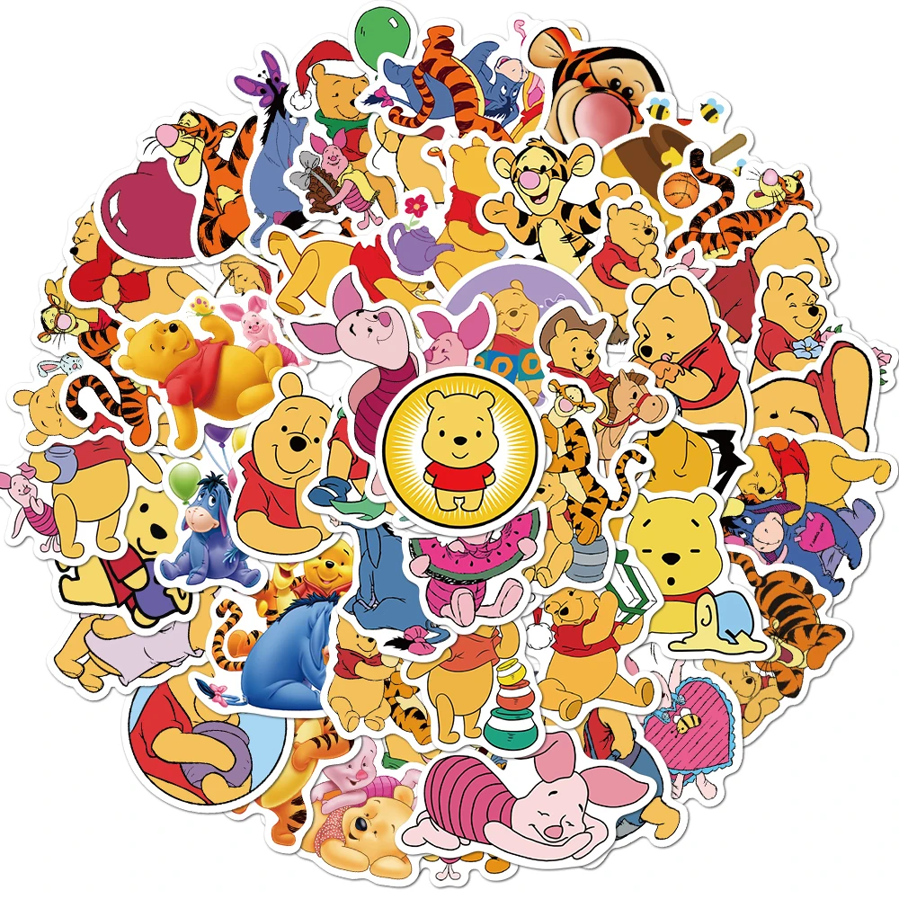 50Pcs/Pack Disney Cartoon Mickey Mouse/Princess/ Pooh Bear Stickers DIY Skateboard Motorcycle Luggage Waterproof Sticker Toy