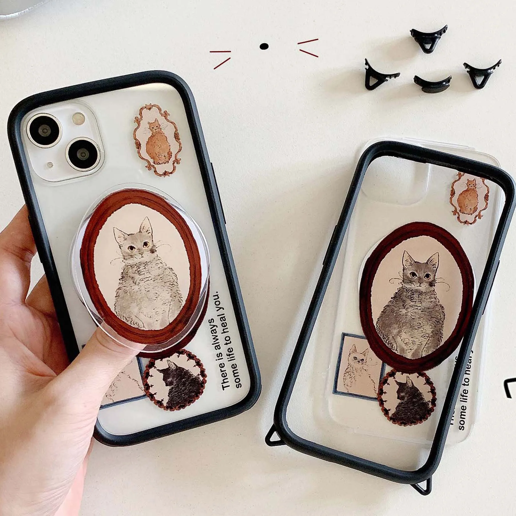 

Cute cat magnetic stand holder phone case for iphone 14 15 12 13 promax pro max cartoon back cover fundas