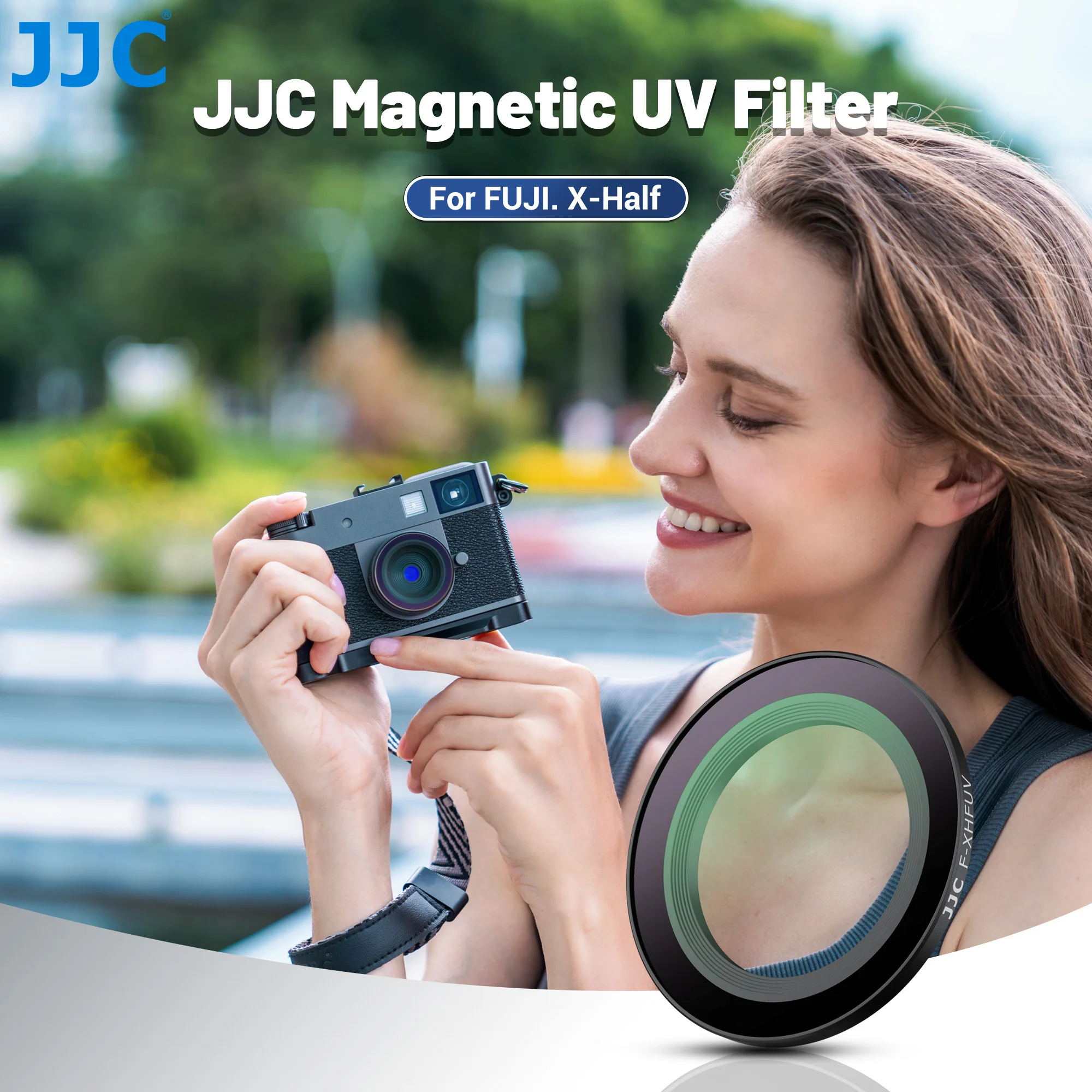 

JJC Magnetic UV Filter With Len Cap for FUJIFILM X Half Metal Frame Optical Glass Lens Double-sided 22-layer Optical Coating