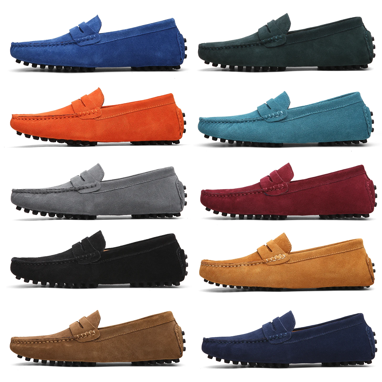 Men's Suede Leather Penny Loafers Casual Driving Moccasins Slip-On Boat Shoes Plus Big Sizes 49 50 51 52 53