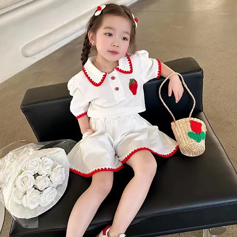 Baby Girls Clothes Sets Summer Children T Shirt Shorts 2 Pieces Suit Cute Strawberry Kids Casual Sportswear 2-8 Years in Stock