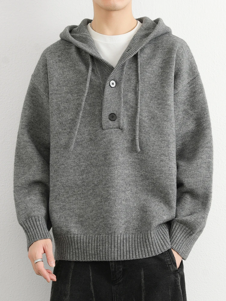 

ay Hooded Knitted Sweater Jaet Men's Casual Loose Overhead Spring Autumn Faion Brand Comfortable Long Sve T-irt