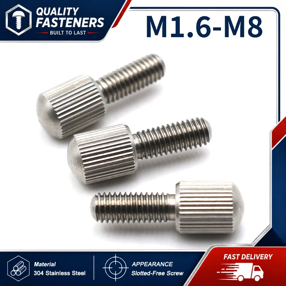 304 Stainless Steel Small Head Straight Knurled Thumb Screws GB836 Slotted-Free Hand Tighten Screws M1.6 M2 M2.5 M3 M4 M5 M6 M8