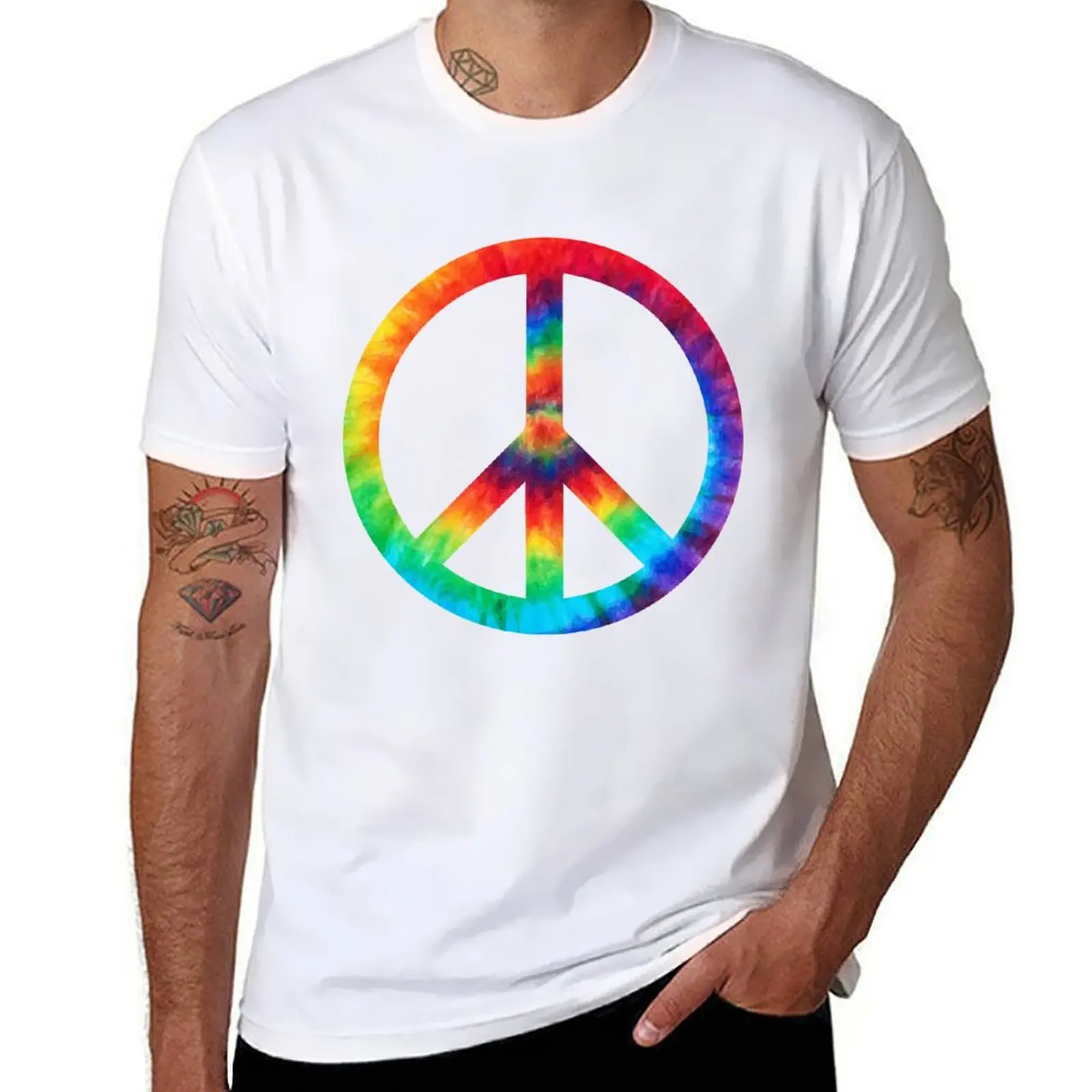 Tie Dye Peace Sign - Tie-Dyed Design T-Shirt Relaxed Casual Short Sleeve Tee