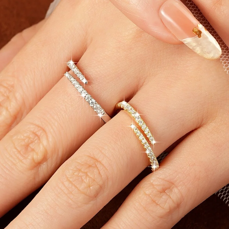 Rrjzz D-Farbiger Voll-Moissanit Halb-Eternity-Ring GRA Runder Labor-Imitationsdiamant Damen Verstellbarer Offener Ring Schmuck Geschenke – Detail 5