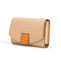Italian Vegetable Tanned Leather Women's Card Case Zero Wallet Mini Card Bag Cowhide Retro Clip Card Bag For Women
