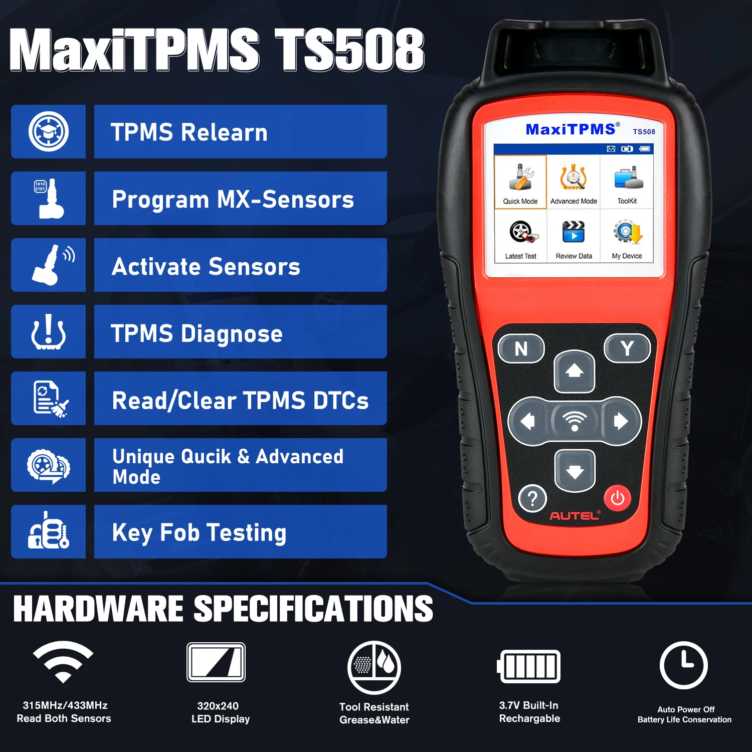 Autel TS508wf TPMS Tool Сканер давления в шинах TPMS Активация/переобучение/программа MX-Sensors Россия в наличии