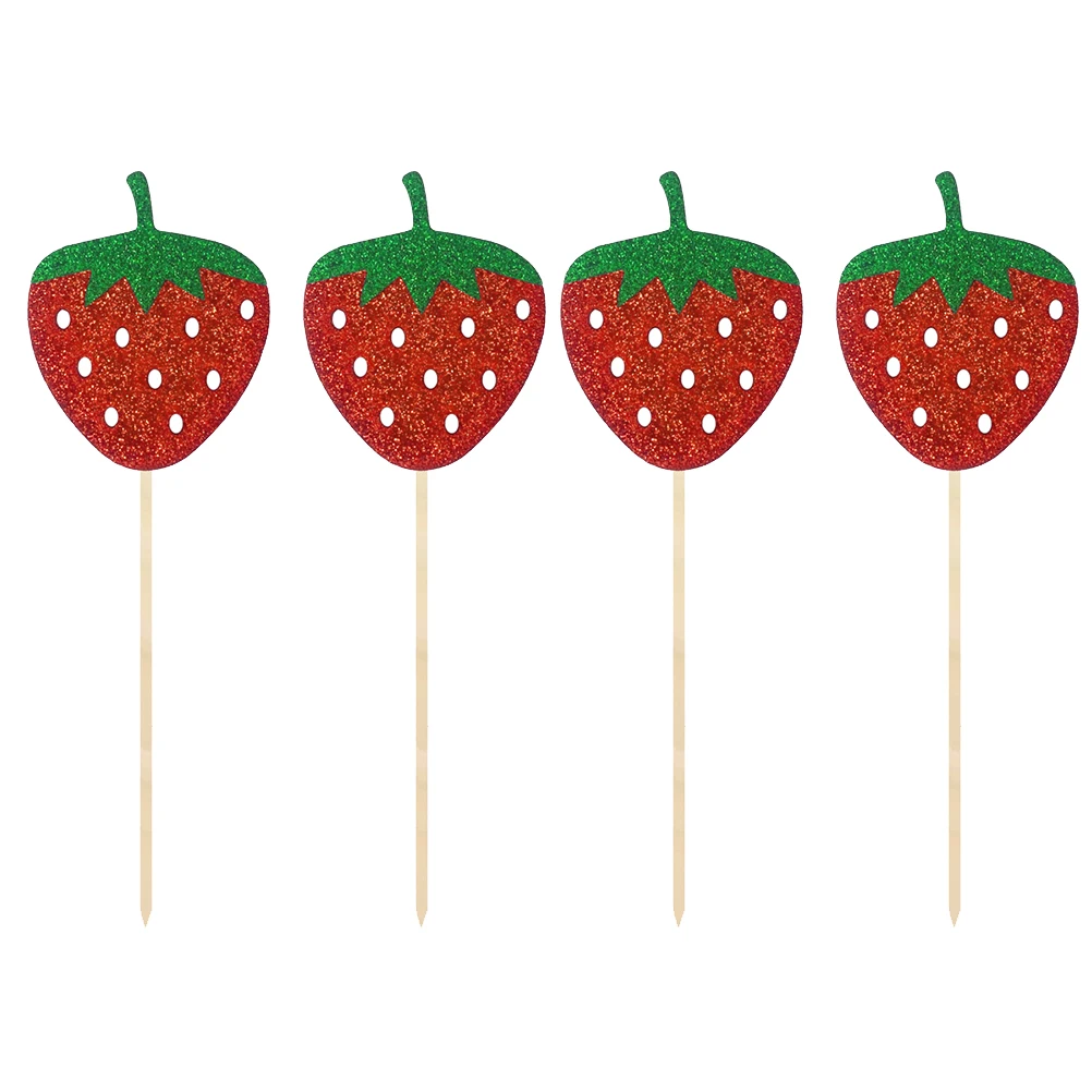 

12 Pcs Strawberry Insertion Fruits Cake Topper Eco Friendly Party Decorations Cloth Bamboo Material For Cakes Cupcakes Ice Cream