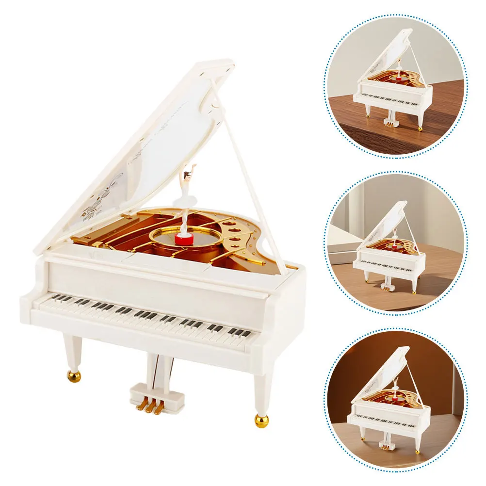 

Delicate Piano Shaped Music Box Rotating Dance Figure Melody Instrument for Table Decor Retro Home Ornament Gift