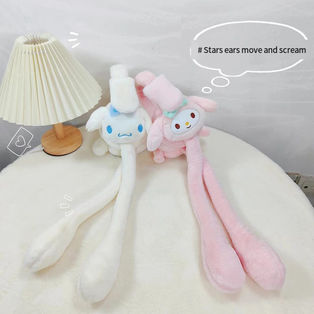 Kawaii Sanrios Cinnamoroll Earmuffs lembut telinga bergerak Anime Kuromi Melody musim dingin dipertebal hangat lembut lucu hadiah ulang tahun siswa perempuan