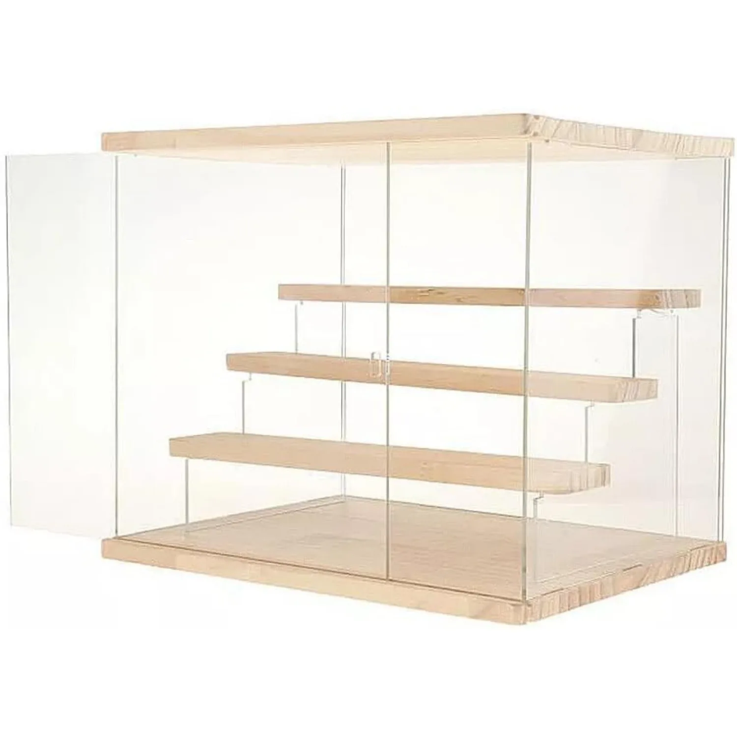 حافظة عرض أكريليك مع حامل مجسم من 4 طبقات، منظم تخزين بقاعدة خشبية، عرض مقتنيات شفافة لغرف المعيشة #1