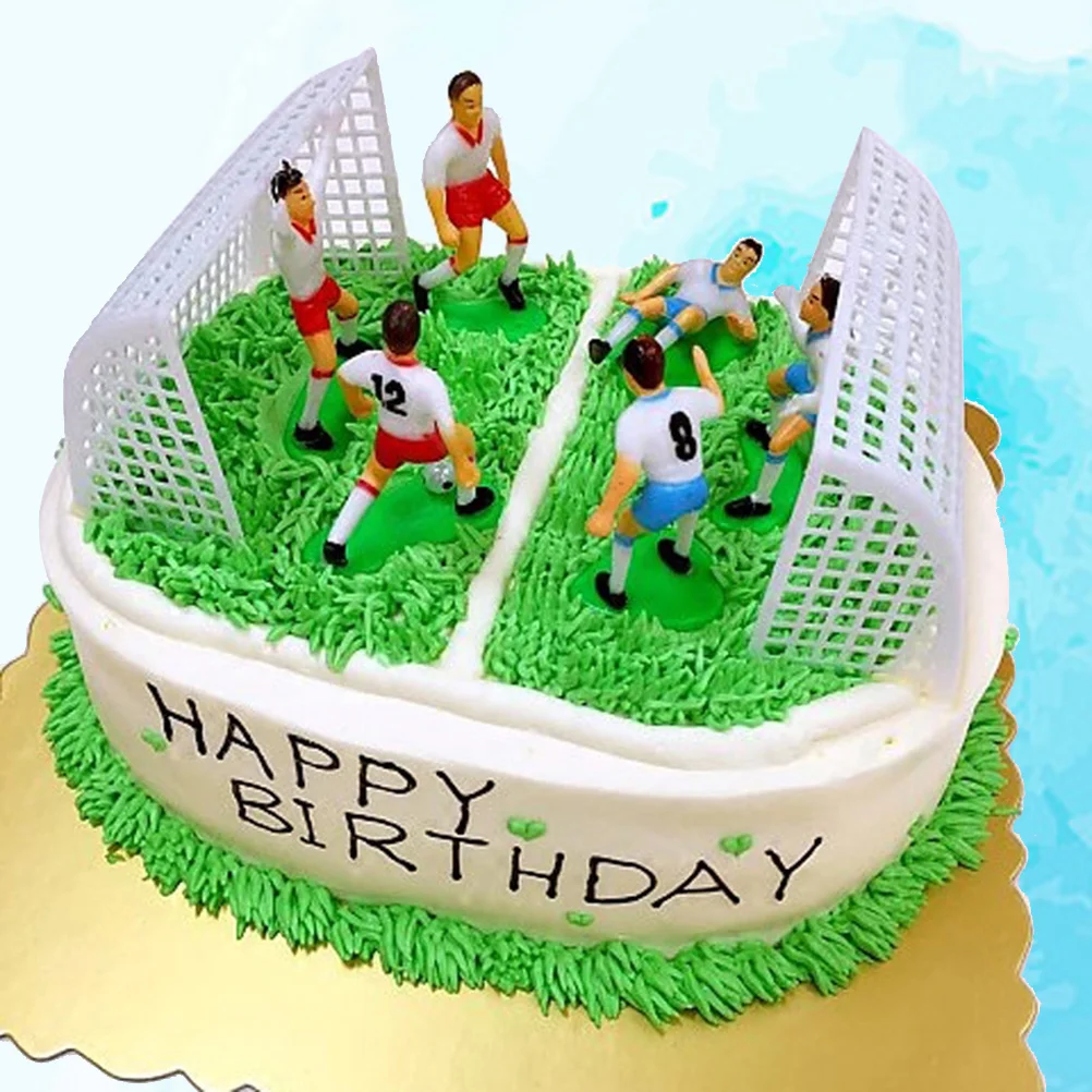 8Pcs Creative Football Cake Topper Soccer Player Cake Decor Birthday Mold Set for Boys (6Pcs Players and 2pcs Gates)