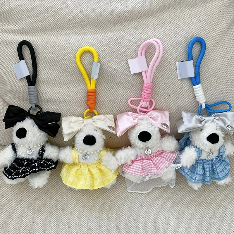 Lindo juguete de peluche de cachorro de falda dulce, muñeco de peluche de dibujos animados, llavero de perro pequeño de peluche Kawaii, llavero de mosquetón, decoración colgante de mochila