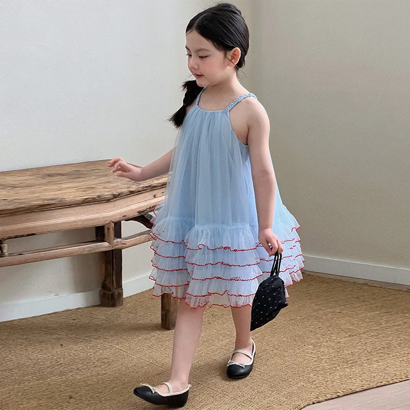 

Girls Sweet Mesh Fluffy Cake Kids Suspender Dress 2026 Summer Baby Lace Princess Dress Dress