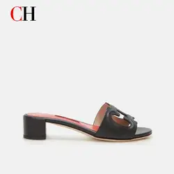 CH Women's Home Slippers Wearable Flat Simple Style Rhinestone Office Heeld sandals Openwork Design Elegant Women's Shoes