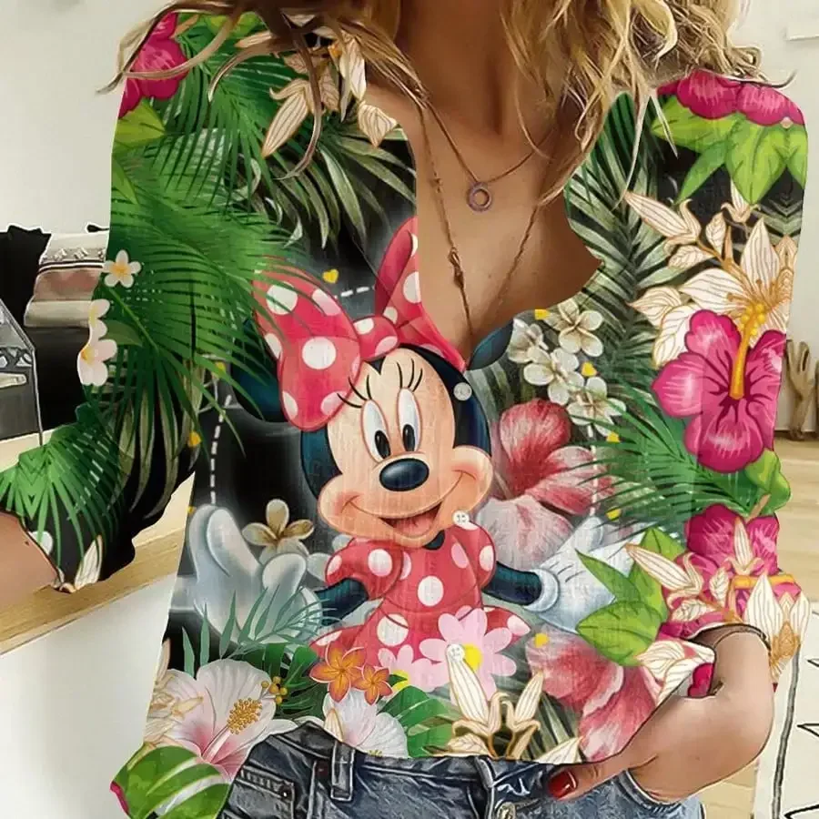 2024 Disney Shirt Women\'S Fashion Disney Graphic Loose Shirt New Fashion Fashion New Women\'S Top Minnie Mouse Temperament Top