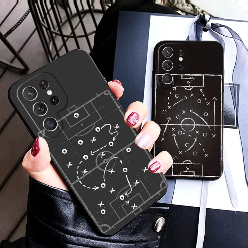 Football Soccer Tactics Time Silicone Phone Case for Samsung Galaxy S24 S26 Ultra S25 Edge S23 Plus S22 + S21 S20 FE 5G Black So
