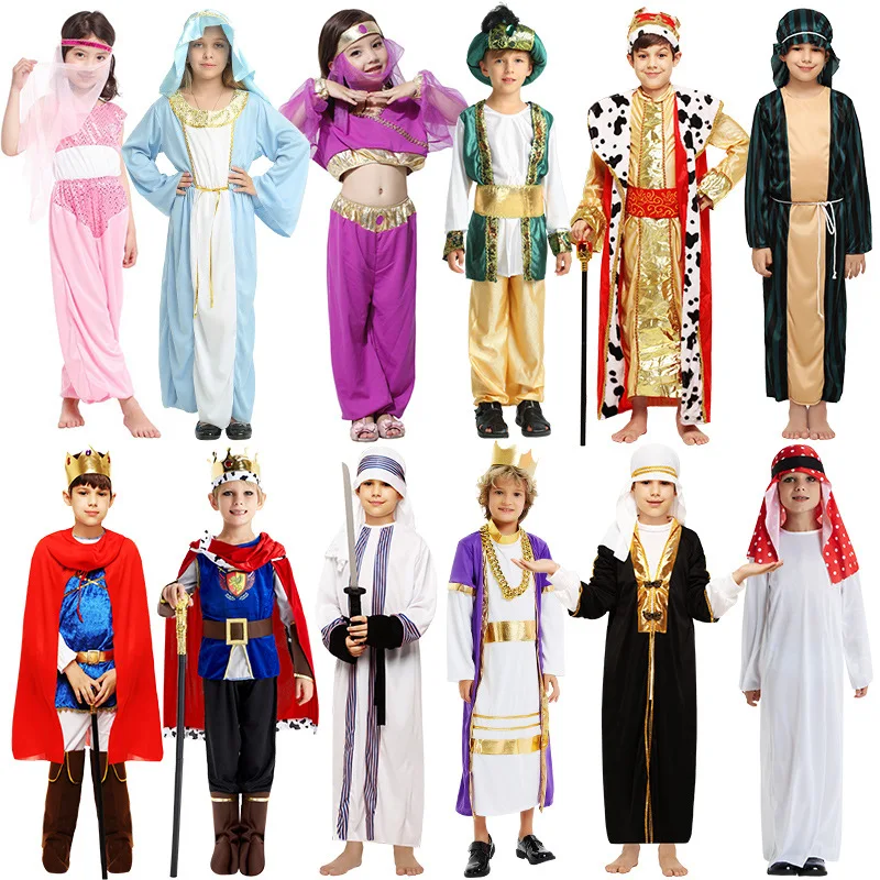 Child Arab girls Arabian Sheik Prince King Costume Kids Arabian Nights Costumes Cosplay for Boys Halloween Carnival Dress Up