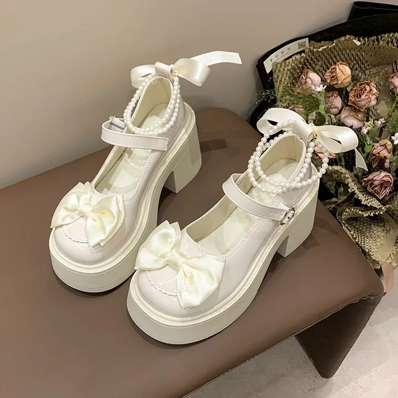

New Lolita Shoes Black Super High Heels Mary Jane Shoes Women Chunky Platform Pumps Woman Ankle Buckle Party Shoes
