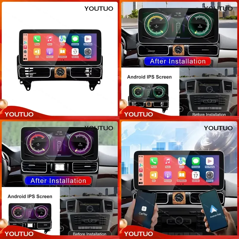 STWEI New 12.3 Inch Android 14 Wireless CarPlay Auto Video Player GPS Multimedia Screen   Benz M Class W166 ML250 ML350