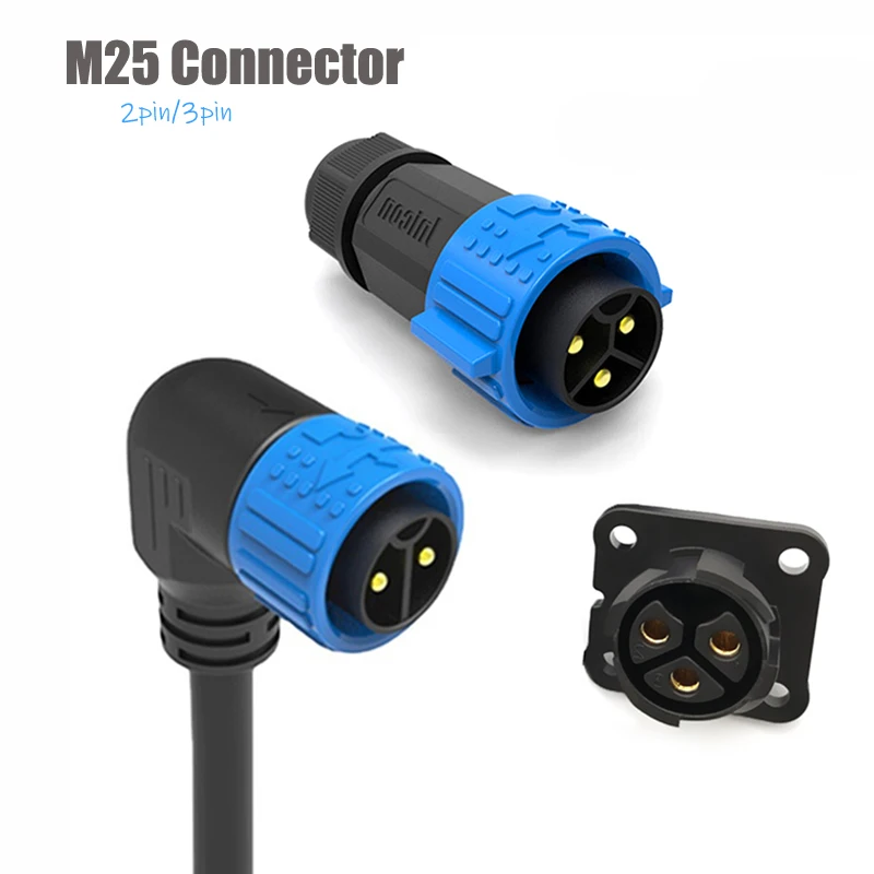 50A M25 2/3 Pin Connector Self-locking Waterproof Male Joint Plug Cable High Current Female Socket IP67 Charge Power Connectors