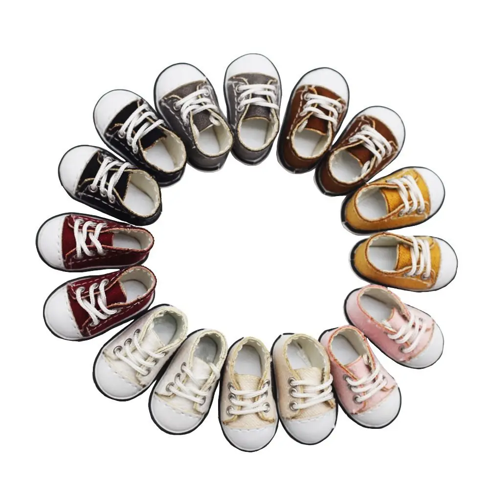1 paire 12 points poupée Mini toile chaussures chaussures de sport décontracté Ob11 toile poupée chaussures dessin animé à lacets poupée vêtements chaussure