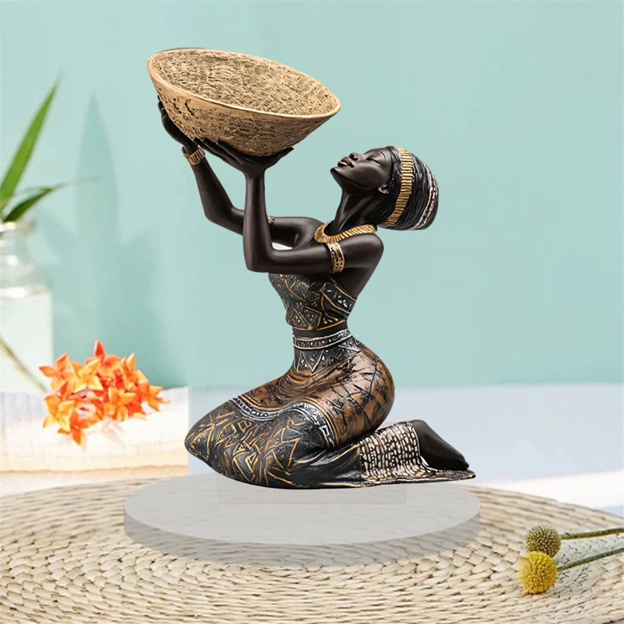 

Африканская фигурка леди племени, 3D смоляная стоячая скульптура, этнический художественный декор для гостиной, офиса, галереи, выставки