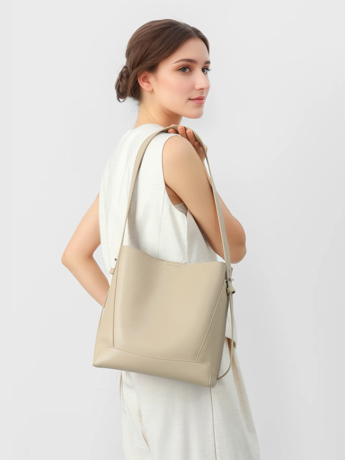 

Fashion genuine Leather Bucket Bag Women Trendy Shoulder Bag Handbag Tote Elegant Work Office Lady Top Handle Crossbody Purse