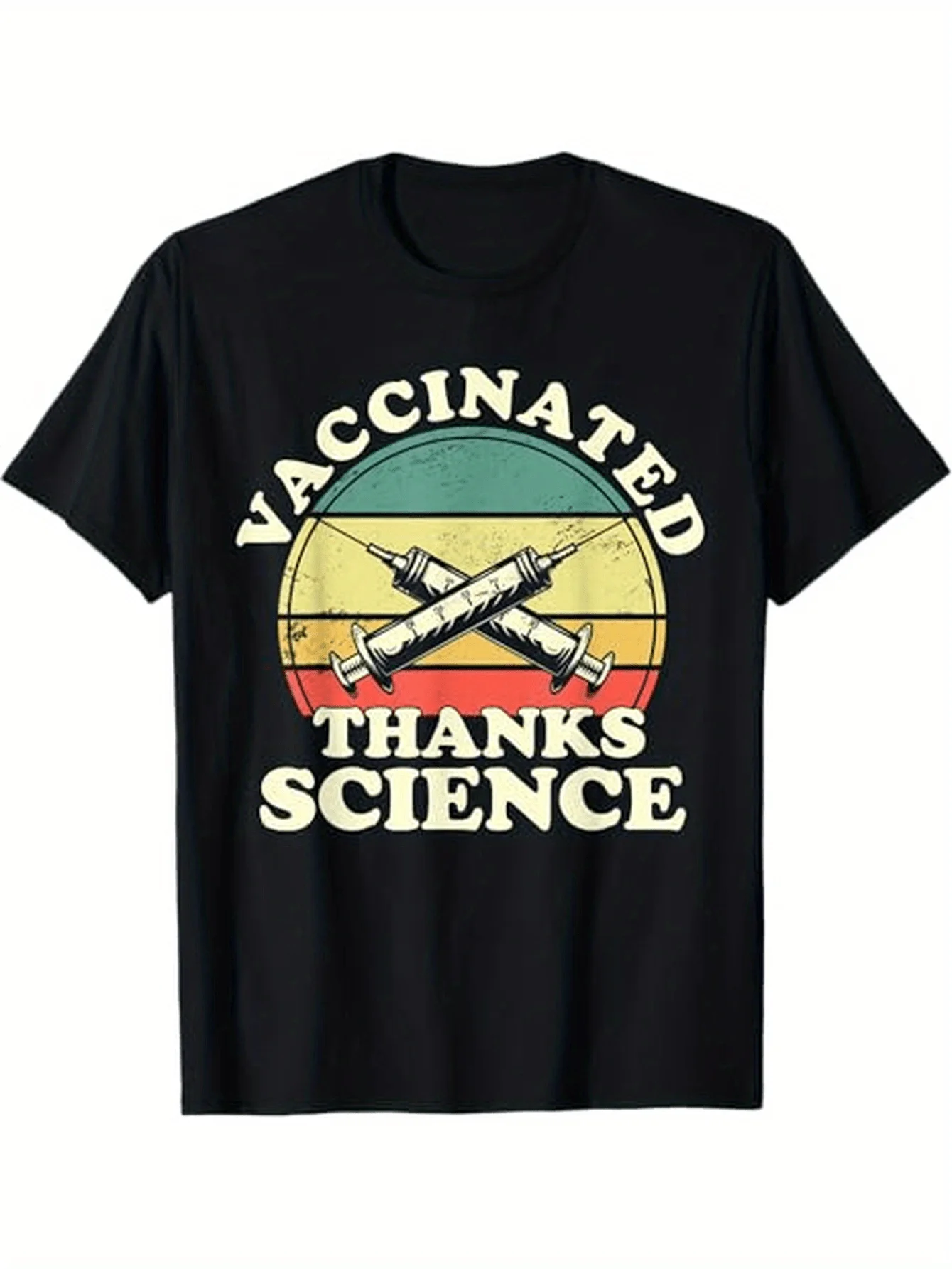 Vintage Vaccinated Thanks Science retro Sunset Immunization design 100% cotton short-sleeve printed men's T shirt Round Neck.