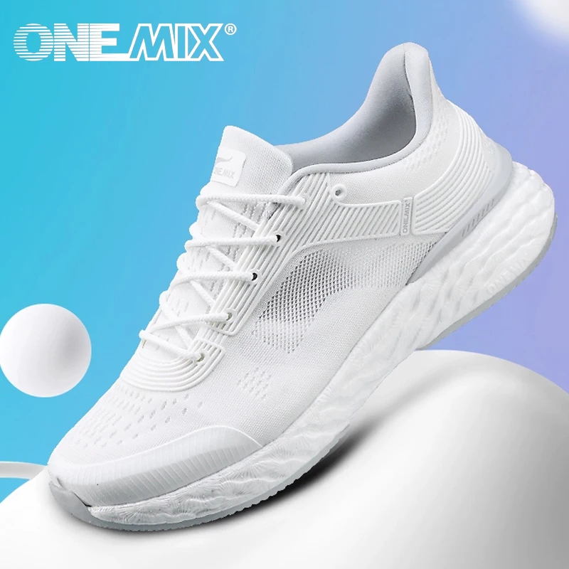 Onemix Buty do biegania dla kobiet Sneaker Buty sportowe Lekkie, oddychające, antypoślizgowe białe buty do joggingu na świeżym powietrzu Trampki do