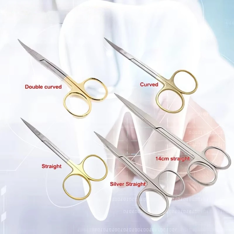 Curved Dental Surgical Scissors Gold Bathed Cable Professional Ophthalmic Scissors for Dentist Surgery