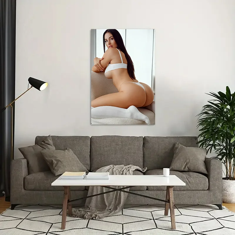 Chic Framed Farmhouse Wall Art - 12x16 Rustic Canvas Print of Woman in White Lingerie for Living & Dining Room Decor