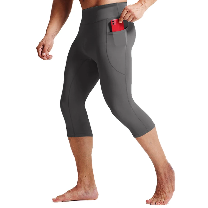 Herren-Yoga-Caprihose mit hoher Taille und Taschen – dehnbare Workout-Leggings für Fitness und Laufen – Detail 3