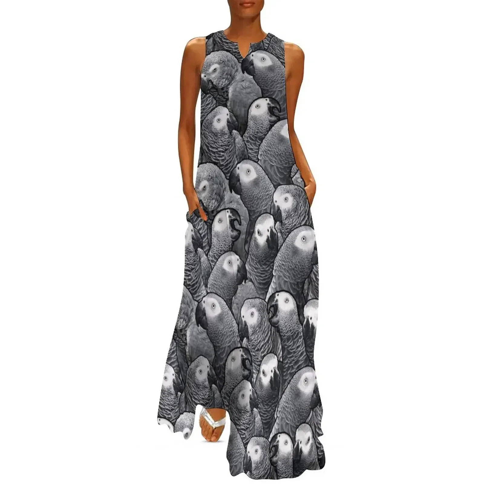 

African Grey Parrot Pattern Long Dress women's clothing korea stylish Long dress women clothes Dress