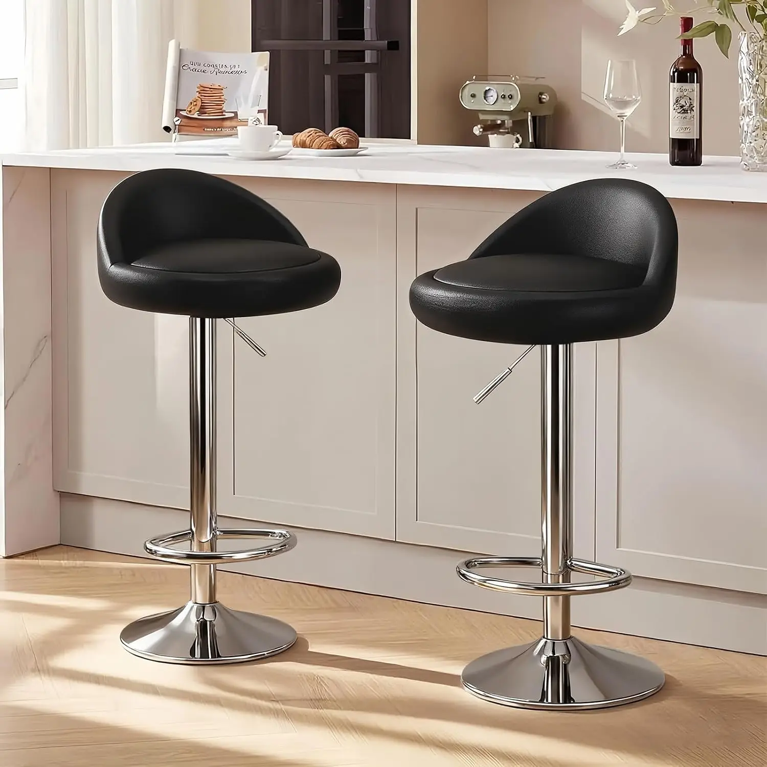Swivel Bar Stools Set of 2, Low Back Upholstered Adjustable PU Leather Counter Height Bar Chairs for Home Bar, Customized
