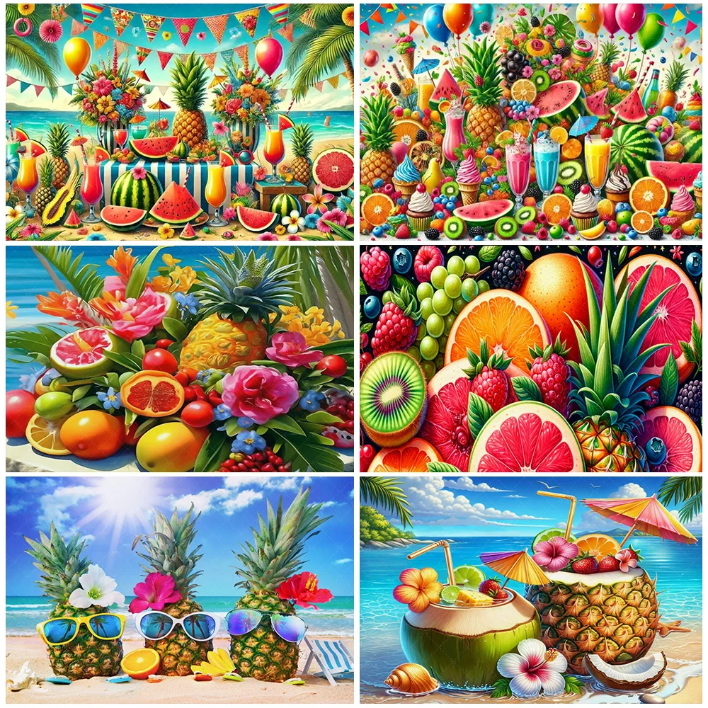 

Tropical Colorful Fruit Theme Backdrop Party Decorations Beach Ocean Sunshine Fruit Photography Background Baby Shower Supplies