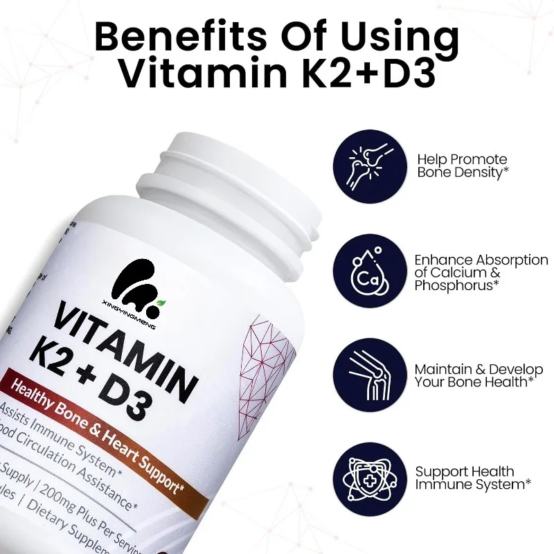 

Vitamin K2+D3- a supplement containing Bioperine black pepper extract and calcium for bone and heart health support -60 capsules