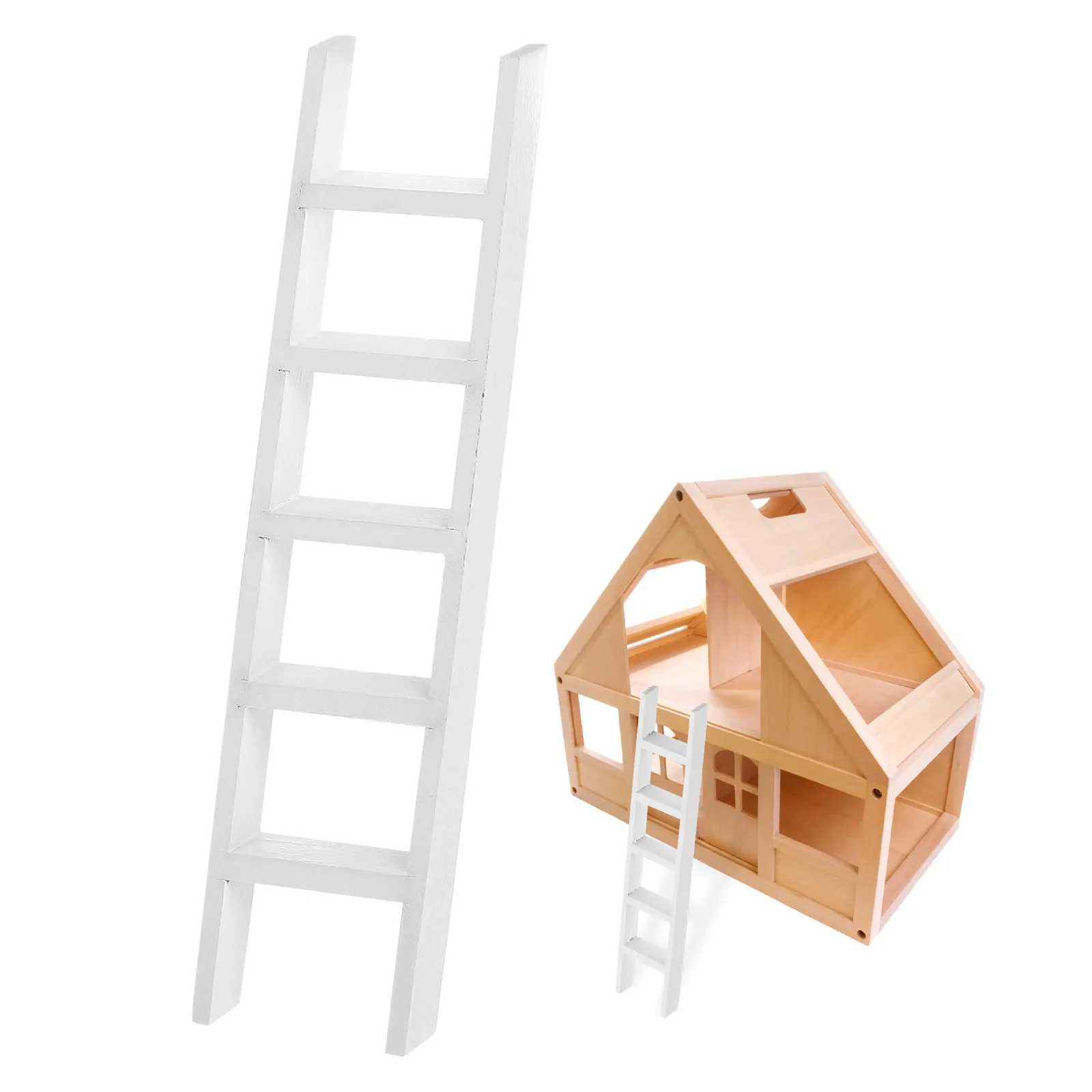 1Pcs Miniature Ladder Natural Solid Wood Mini House Ladder for 1:12 Scale Interior Design Unique Chic Decorative Staircase
